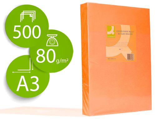 Papel de cor q-connect din a3 80 gr laranja neon embalagem de 500 folhas , Q-connect , 72204 , 5705831180178